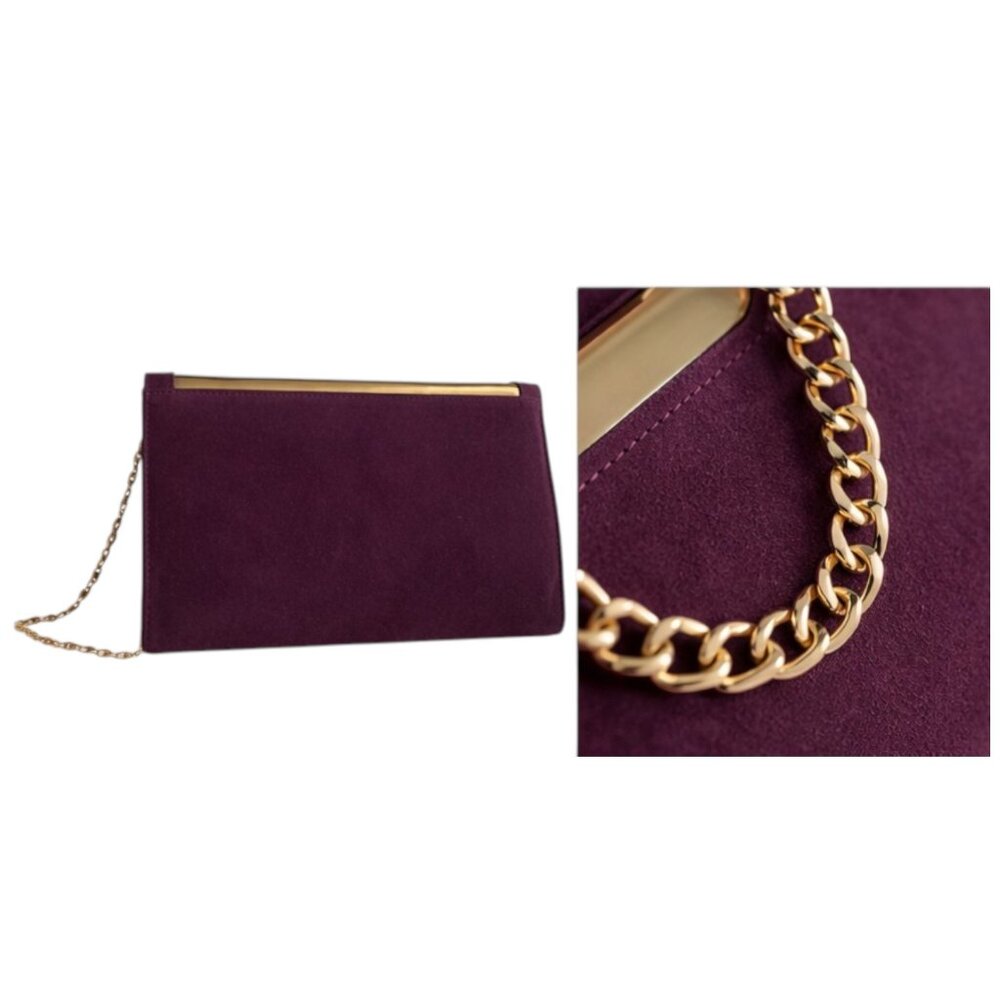 Nila Anthony Women's Berry Clutch Crossbody Suede Bag Gold Chain Evening Purse - Picture 7 of 9